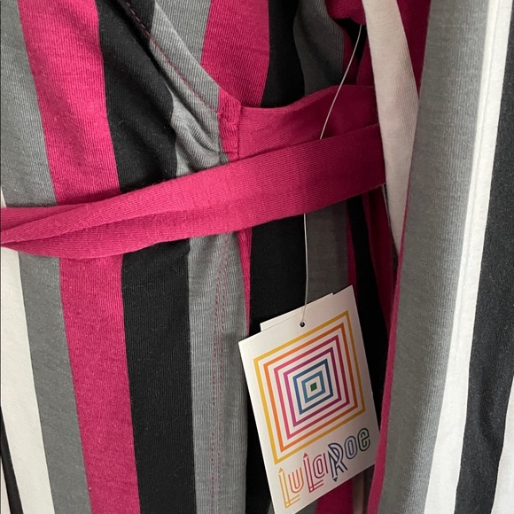 Lula Roe Wrap Dress Size L Multi Color Striped Knit Timeless Classic Flattering - Picture 8 of 13
